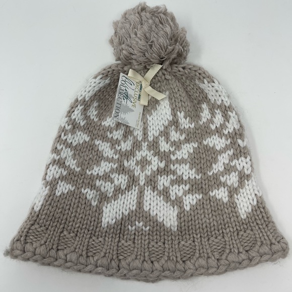 BARNES & NOBLE: Light Tan/White Knit Winter Collection Hat with Pom Pom - Picture 2 of 6
